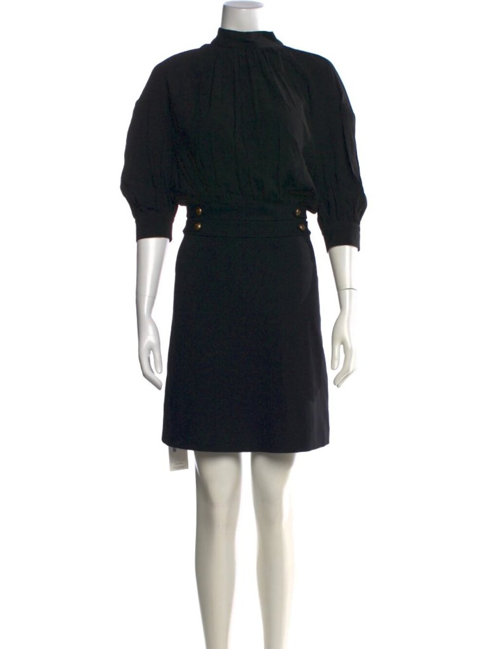 PINKO Women's Black High Neck Tie Open Back 3/4 Sleeve Shift Dress Size 6